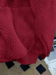 Cream-White Loose Drawstring Soft Warm Casual Women Jacket, Autumn/Winter - Red - View 3