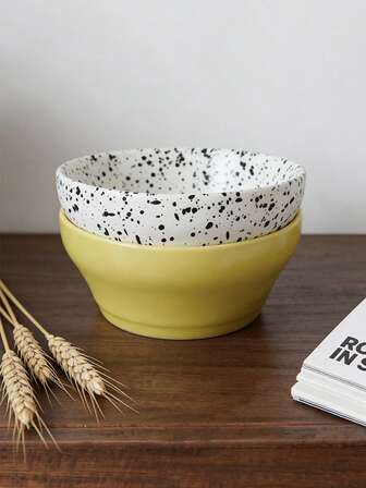 1个/2个泼彩陶瓷碗，黄色甜点碗、沙拉碗和燕麦碗，精致简约设计，适合日常居家用餐，可用作早餐燕麦碗或甜点碗，也是馈赠亲友或节日装饰的理想之选。
