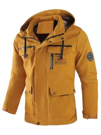 Alpha Camp Men's Casual Jacket With Detachable Hood, Outdoor Sports Windbreaker With Multiple Pockets, Spring/Autumn