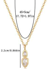 New Stainless Steel Gold Color Necklace, Minimalist Sparkling Zirconia Pendant, Suitable For Women And Girls To Wear To Parties And Weddings - Multicolor - View 15