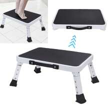 Taburete portátil plegable de un solo paso con plataforma antideslizante y patas de goma para tareas domésticas y reparaciones. - Negro - Ver 6