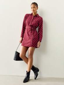 夏季时尚波点衬衫裙 - 中紫紅色 - 查看 3