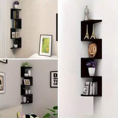 5-Layer Floating Corner Shelf - Space-Saving Corner Storage Rack, Durable Plastic Structure, Easy-To-Install Adhesive Mounting - Modern Minimalist & Bohemian Style, Suitable For Living Room, Bedroom, Bathroom, Kitchen - Perfect Organizer For Books, Decorations, Plants - Ideal For Small Apartments & Home Offices, Multi-Functional Shelf With Adhesive Installation