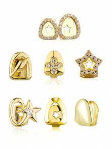 7pcs Tooth Grillz For Women Hip-Hop Punk Rhinestones Tooth Cap Gold Plated Grills For Your Teeth - Multicolor - View 2
