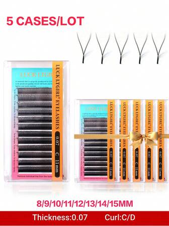 5 PIEZAS 60 Filas YY 0.07 C D Forma de Rizo Triple Puntas Tejidas a Mano Premium Suaves Ligeras Extensiones de Pestañas Naturales Insumos de Maquillaje Malla de Red Cruzada para Profesionales