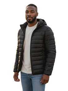 Men's Padded Nylon Jacket With Removable Hood, Windbreaker, Winter, Regular Fit, Zipper Pocket. - màu đen - Xem 2