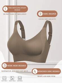 4-Piece Plus Size Bra, Seamless Breathable Wireless Sports Bra For Women - Full Coverage Design, Anti-Slip Material, With Lifting And Support Functions, Comfortable To Wear, Ribbed Details, Made Of Nylon And Elastic Fiber Blend, Hand Wash. Elegant Solid Color Design.Plus Size Lingerie - 彩色 - 查看 4