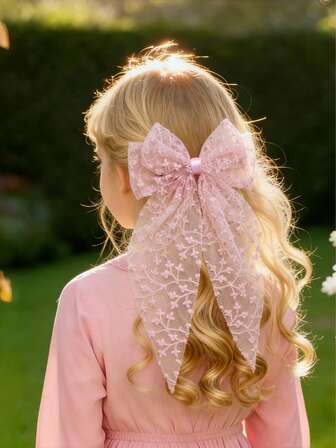 1pc Girls Elegant Cute White Lace Embroidered Bowknot Hair Clip, Wedding Hair Accessory, Lace Bowknot Spring Hair Clip, Sweet Elegant Fairy Embroidered Long Ribbon Hair Clip, Girls Hair Accessories, Suitable For Daily, Party, Wedding