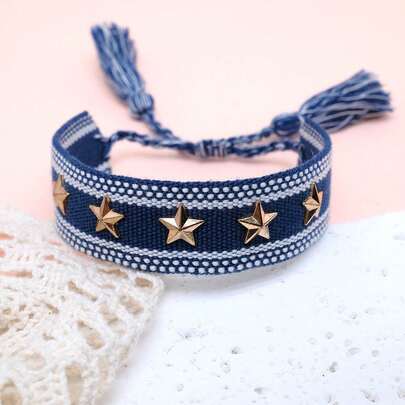 1pc Fashionable Woven Bracelet With Star Studs