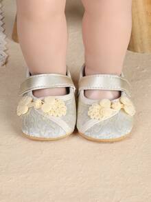1 Pair New Infant Girl Embroidered Sweet Princess Flats, Suitable For Spring & Autumn, Party & Holiday Wear - Beige - View 6