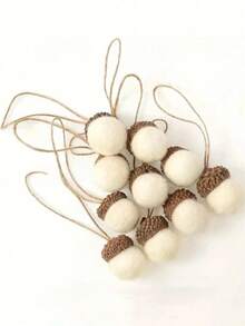 زينة الثمار الصنوبرية البيضاء من الشعر الفلتي 6/10/12/24 قطعة، إكليل الثمار الصنوبرية الفلتي للشجرة وديكور المزرعة والغرفة والحفلات الريفية في فصل الخريف والكريسماس - أبيض - مشاهدة 4