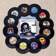 Divertidos posavasos de vinilo retro, juego de 12 posavasos creativos con soporte para reproductor de discos de vinilo para amantes de la msica, regalos de anfitriona de inauguracin de la casa, - v1 y v2 + 12 - Ver 9