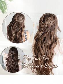 剪髮式延伸,20英寸長捲曲合成纖維延伸夾,厚實柔軟的合成夾片髮裝,適用於女性日常使用派對（橙色）