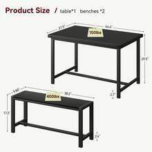 Juego de mesa de comedor de 3 piezas para 4 personas, mesa de cocina rectangular con 2 bancos, juego de mesa de comedor pequeña con protectores de esquinas, perfecto para cocinas, apartamentos y espacios pequeños, color negro - Negro - Ver 6