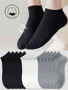 3/6/9 Pairs Women Cotton Socks, Ankle Socks, Invisible Socks, Gray Socks, Black Socks, White Socks, Ladies Socks, Cute Socks, Girls Socks, Suitable For Autumn, Winter, Spring, Summer, Breathable Mesh Details, Ventilation Holes Design, Moisture-Wicking, Soft And Smooth, Suitable For Various Occasions Like Festivals, Sports, Casual, Business And Daily Wear, Seasonal Wear, Random Color Combinations - Multicolor - View 12