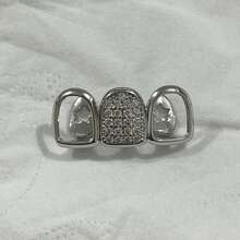 1pc Zirconia Center Hollow Metal Hiphop Tooth Jewelry, Unisex Christmas Couple Gift - Multicolor - View 7