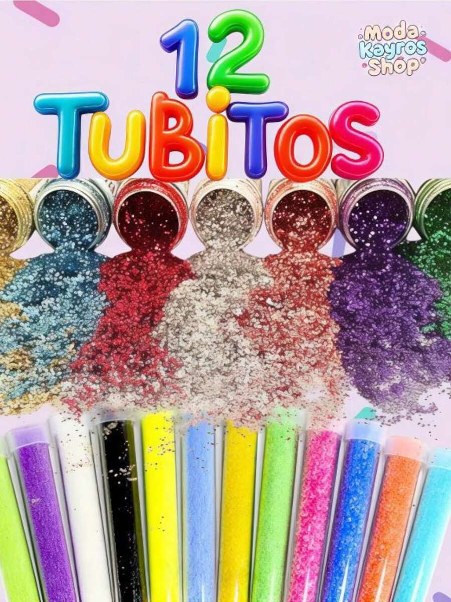 12 Tubitos de Diamantina- Purpurina, Escarcha, Brillantina, Ideal para Manualidades, Proyectos Escolares, Decoración, Arte, Tareas - 12 Tubitos - Ver 1