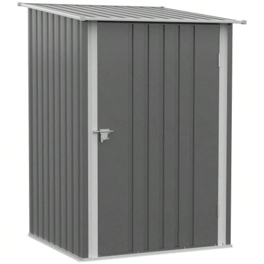 Outsunny Steel Garden Shed, 0.92 M², Lockable Garden Cabinet With Single-Slope Roof, 100 X 103 X 160 Cm, Grey - 深灰色 - 查看 1