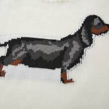 2025 秋冬新款女装时尚街头风格休闲简约小狗图案圆领针织套头衫，返校服，圣诞服装，约会夜服装，露肩毛衣，韩版风格，秋季女装，端庄淑女，派对女士，Y2K 女士，外出上衣，演唱会女士，约会夜女士，新年，女士冬装，沙特国庆节，别致，乡村 - 米色 - 查看 8