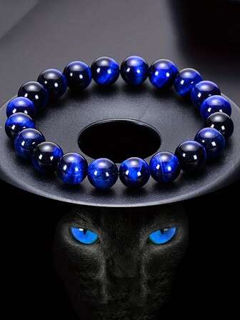 1pc Natural Blue Tiger Eye Stone Bracelet Eagle Eye Stone Cat Eye Men's Hand String 6/8/10MM DIY Hand Jewelry