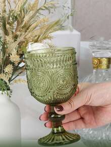 6pcs Glass Goblet Vintage Stemware Wine Cup Retro Embossed Footed Glassware Wine Goblet For Spring Outing & Easter Party Iced Beverage Wine Cocktail - màu xanh lá - Xem 1