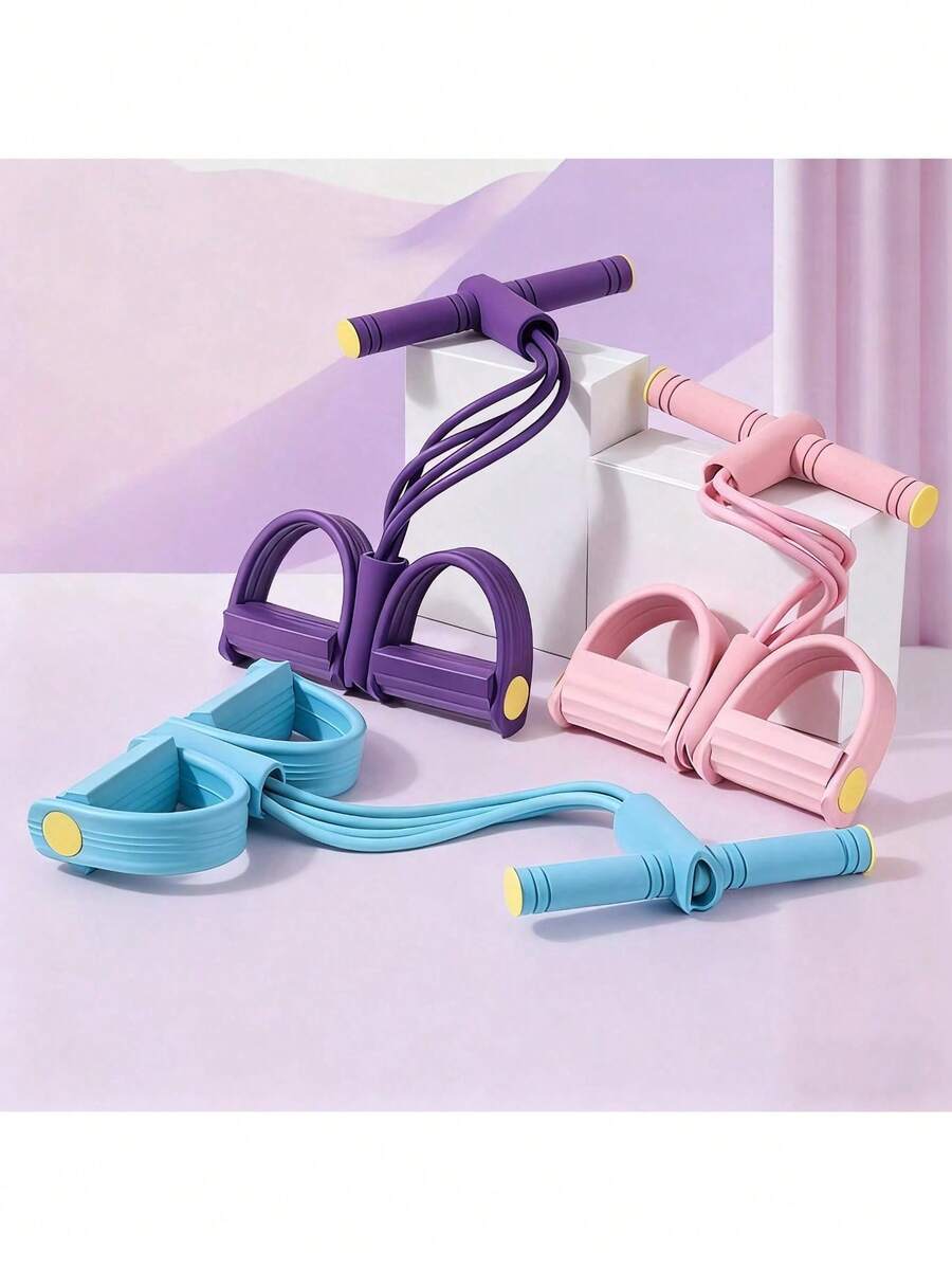 Multifunction Tension Rope ,4-Tube Elastic Yoga Pedal Puller Resistance Band, Stirrup Puller For Exercise,Exercise Resistance Band,Natural Latex Tension Rope Fitness Equipment, For Abdomen/Waist/Arm/Leg Stretching Slimming Training,For Yoga, Pilates,Dance,Gymnastics,Bodybuilding, - 4 Ropes Purple (suitable for Beginners) - 查看 1