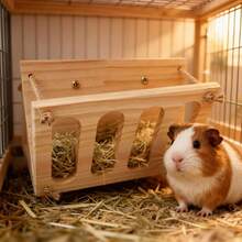 Comedero de heno cuadrado plegable de madera para conejos, suministros para mascotas pequeñas, estante de alimentación para almacenamiento de pasto para roer de hámster - Multicolor - Ver 3