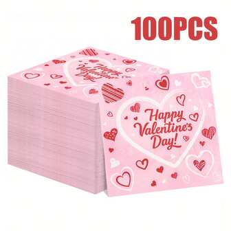 100/60/20 piezas Servilletas desechables de 13 * 13 pulgadas con temática del Día de San Valentín, con tonos rosas y patrones de corazones rojos, adecuadas para escenas de boda, reuniones de amigos, reuniones familiares, cenas de amigos, celebraciones festivas, Día de San Valentín, Día de la Madre y decoración de hoteles y restaurantes
