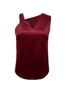 Women's Asymmetrical V-Neck Sleeveless Casual Elegant Commuting Holiday Date Office Home Top, Spring/Summer - Burgundy - View 3