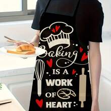 1pc "Baking Is A Work Of The Heart" Polyester Apron, For Home Outdoor BBQ Party Cleaning, With Chef Hat And Mixer Design, Black With Red Hearts, Perfect For Cooking And Baking Enthusiasts - Dụng cụ nướng lò nướng - Xem 2