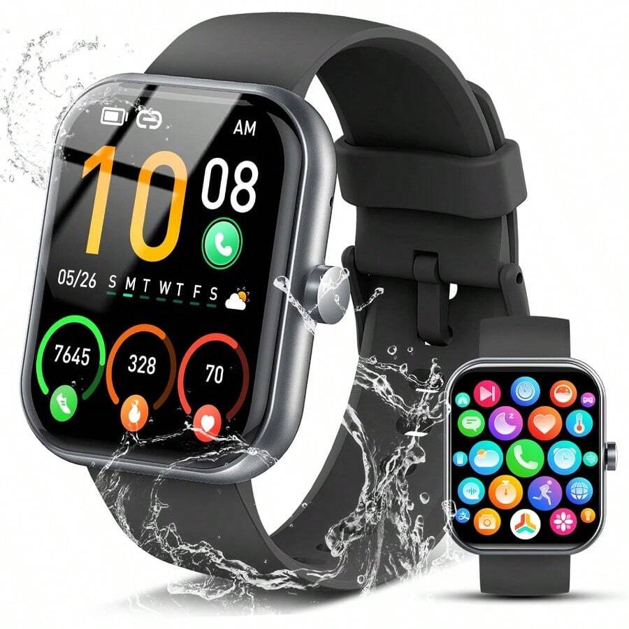 Smart Watch For Men Women (Answer/Make Call), 1.96" HD Fitness Tracker Running Watch, IP68 Waterproof,Pedometer, Sleep/Step/Activity/Heart Rate Monitor,110+ Sport Mode Smartwatch For Android,Purple - Nova Đen - Xem 1