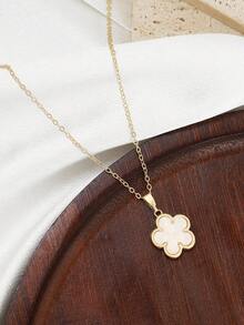 1pc Minimalist Five-Petal Flower Pendant Necklace, Fashionable And Versatile For Daily Wear - Gold - View 2
