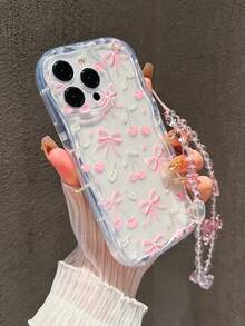 1个粉色可爱蝴蝶结樱桃防摔手机壳，兼容 16/16 Pro Max、11/13/14/15、12 Pro Max/13 Pro、15 Pro Max/XR，附赠时尚小熊挂绳配件，适用于17/17 Pro Max - 粉紅色帶掛繩 - 查看 6