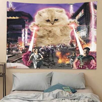 1 Charming Giant Cat Tapestry Wall Hanging, Suitable For Living Room, Bedroom, And Dormitory Decoration.