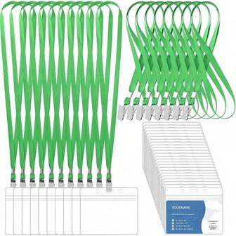 10个装可重复使用证件卡套，带夹子、领带夹，塑料材质，可作身份证件夹、姓名牌夹，适合成人、商务、学校、办公使用，绿色，可重复使用，学生证件夹