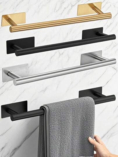 1个免打孔浴室毛巾杆，壁挂式毛巾架，浴室毛巾、抹布和浴巾挂钩，强力自粘，胶粘安装，浴室收纳架