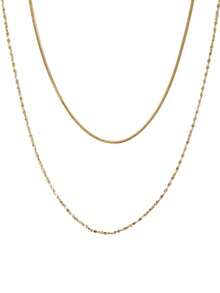Set Perhiasan Stainless Steel 2 Buah, Kalung Rantai Stainless Steel Dua Lapis Warna Emas untuk Wanita, Kalung Choker Berlapis Tulang Ular - Yellow Gold - View 3