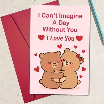 1张可爱“我爱你”熊情侣贺卡，非常适合作为浪漫礼物、周年纪念日、情人节礼物，或者只是为了向你特别的人表达你的爱意。附赠信封和贺卡。