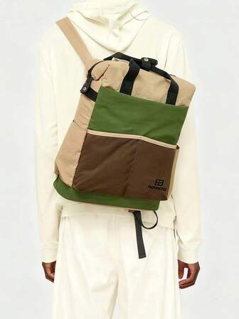 New Casual Backpack, Large Capacity, Color Blocking, Campus Backpack, Washed Fabric, Letter Embroidery, Fashion Backpack, Travel Bag, Can Be Worn As Shoulder Bag, Crossbody, Handheld