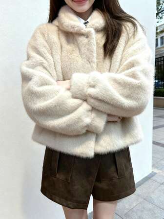 과도한 퍼지 라펠 숨겨진 버튼 드롭 숄더 코트, 가을/겨울