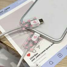 2pcs Heart-Shaped Outline Multi-Color Ins Style Data Cable Protector Compatible With Apple Charger