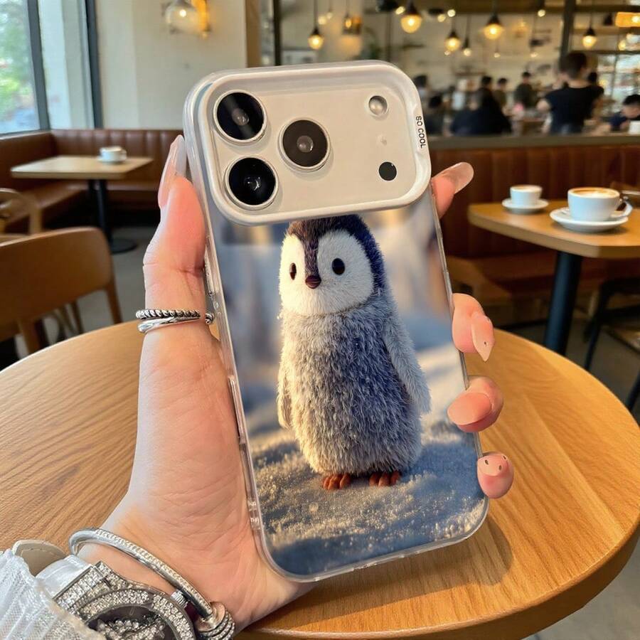 Funda de Teléfono Transparente con Impresión de Pingüino Lindo para iPhone 14 15 Pro Max y Galaxy S23 S24 Plus, Opción de Regalo Ideal para Todas las Temporadas - Plateado - Ver 1