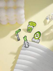 1pc Cartoon Bitter Melon Vegetable Juice & Scallion Brooch, Green Badge Accessory - Multicolor - View 3