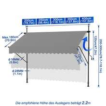 No-Drill, Adjustable-Height, UV-Resistant Polyester, Light Grey, Light Grey, Adjustable-Height, Sun Protection For Balcony/Terrace - Light Grey - View 6