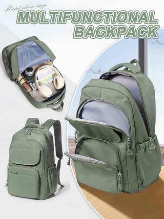Mochila portátil multifuncional de gran capacidad de 15.6 pulgadas, mochila diaria impermeable de nailon unisex con compartimentos organizados, bolsa de hombro ergonómica y ligera para la escuela/universidad/trabajo/viaje, que se adapta a portátiles/cámaras, mochila casual minimalista para el transporte diario para mujeres y hombres