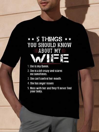 5 cosas humorísticas sobre mi esposa camiseta de impresión gráfica divertida - camiseta casual de manga corta para hombres con ajuste cómodo y tela transpirable - idea de regalo única para esposo