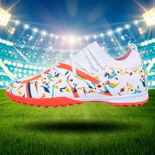 Botines de fútbol juveniles modernos - Zapatos de césped ligeros y duraderos - Diseño transpirable y de secado rápido, suela de goma, adecuados para entrenamiento al aire competencia intensa en campos húmedos en todas las estaciones - Blanco - Ver 3