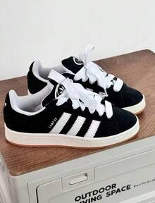 Adidas Originals CAMPUS 00s Leather Low-Top Sneakers, Unisex, Black & White - Black and White - View 7