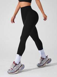 Quần legging yoga nữ cạp cao co giãn ôm sát, đồ tập yoga thể thao, quần legging yoga thể thao mặc thường ngày - màu đen - Xem 5