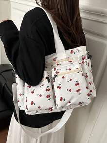 时尚简约大容量多口袋单肩手提包，适合上学、工作、旅行和商务场合。 - 白色 - 查看 3